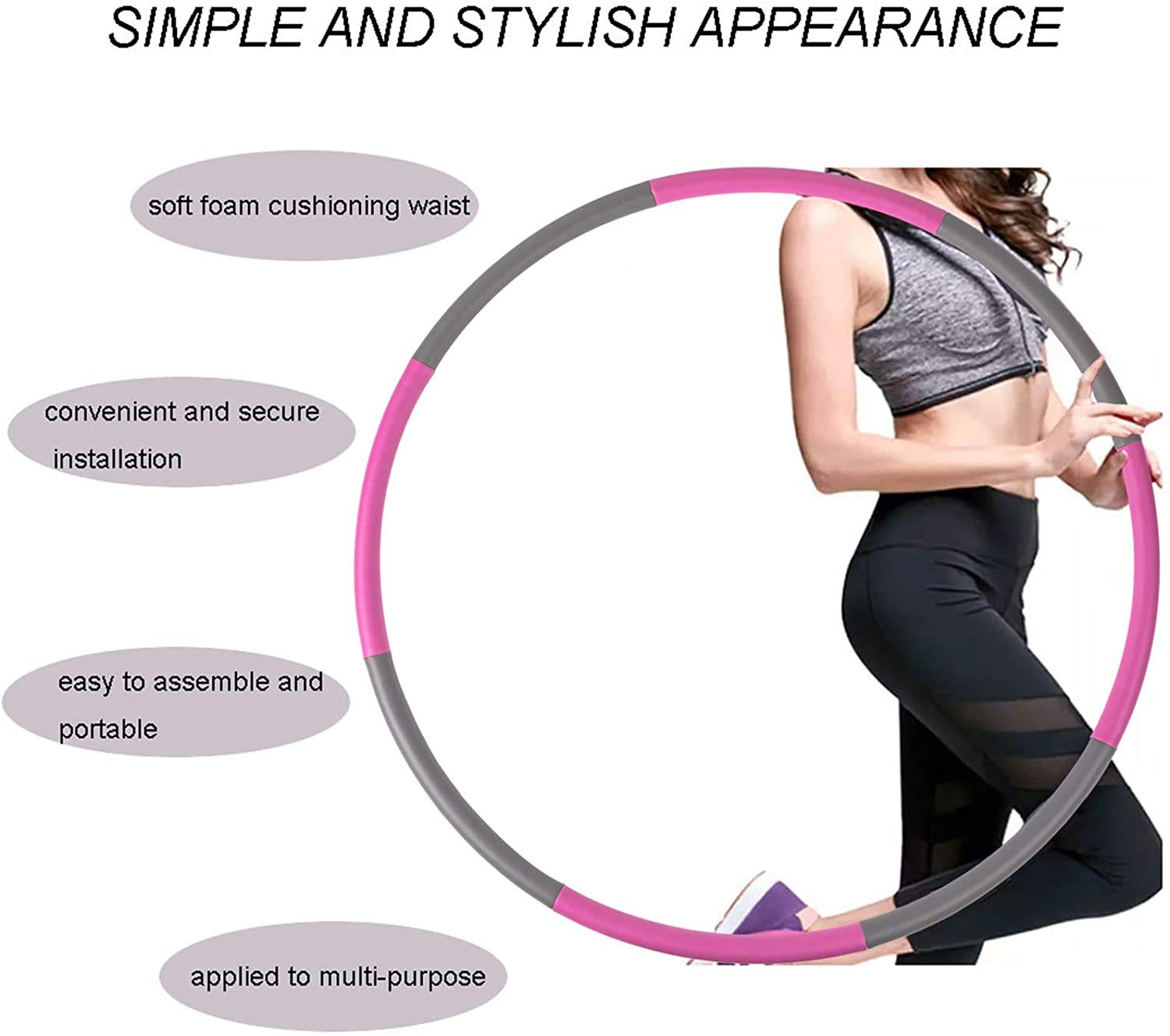 Fitness Exercise Weighted hoops，8 Sections Adjustable Exercise Hoop for Adults ，Professional Soft Workout Hoop for Exercise， Dance， Fitness and Fun