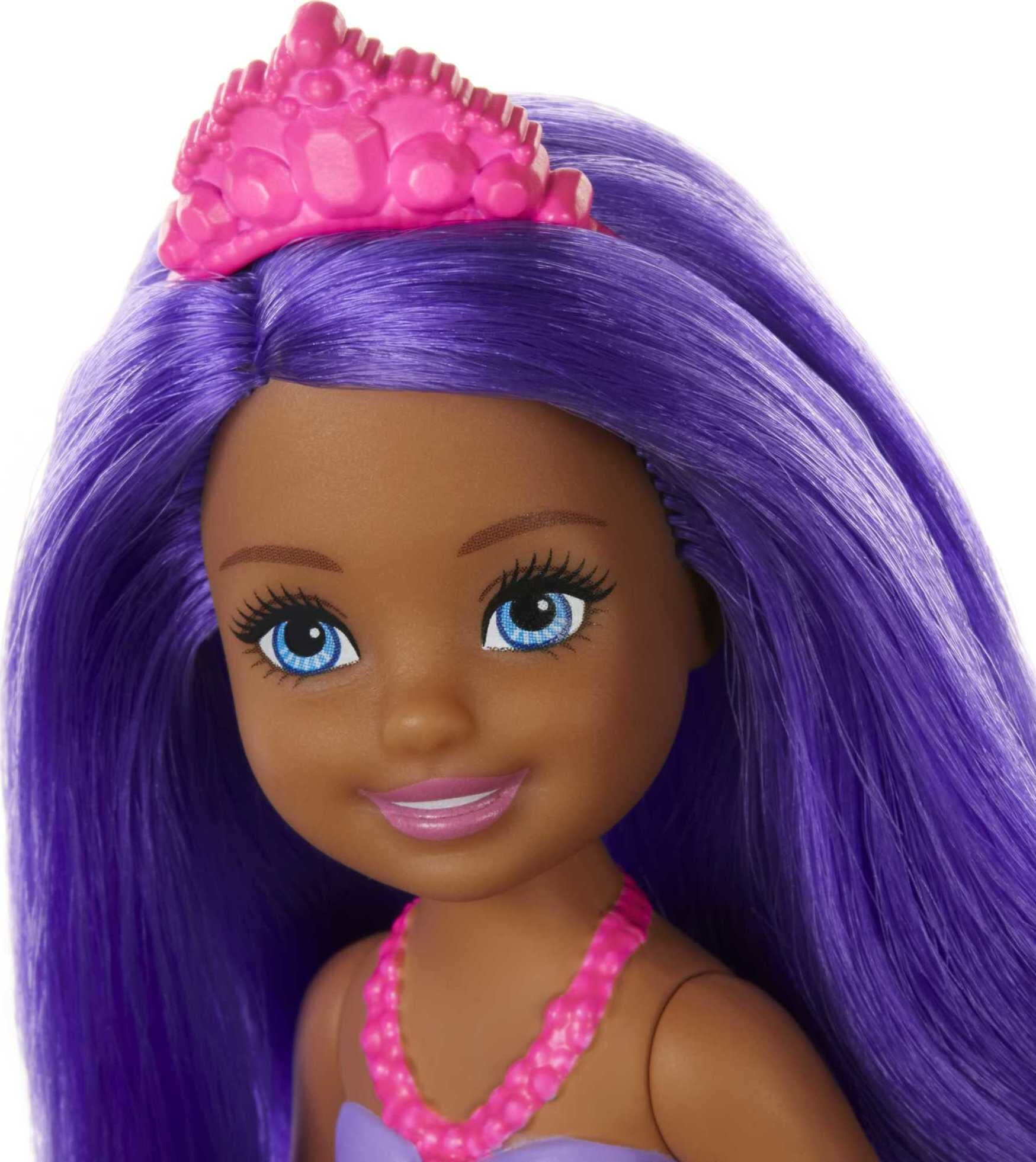 Barbie Dreamtopia Chelsea Mermaid Small Doll with Purple Hair & Tail, Tiara Accessory (6.5 inch)