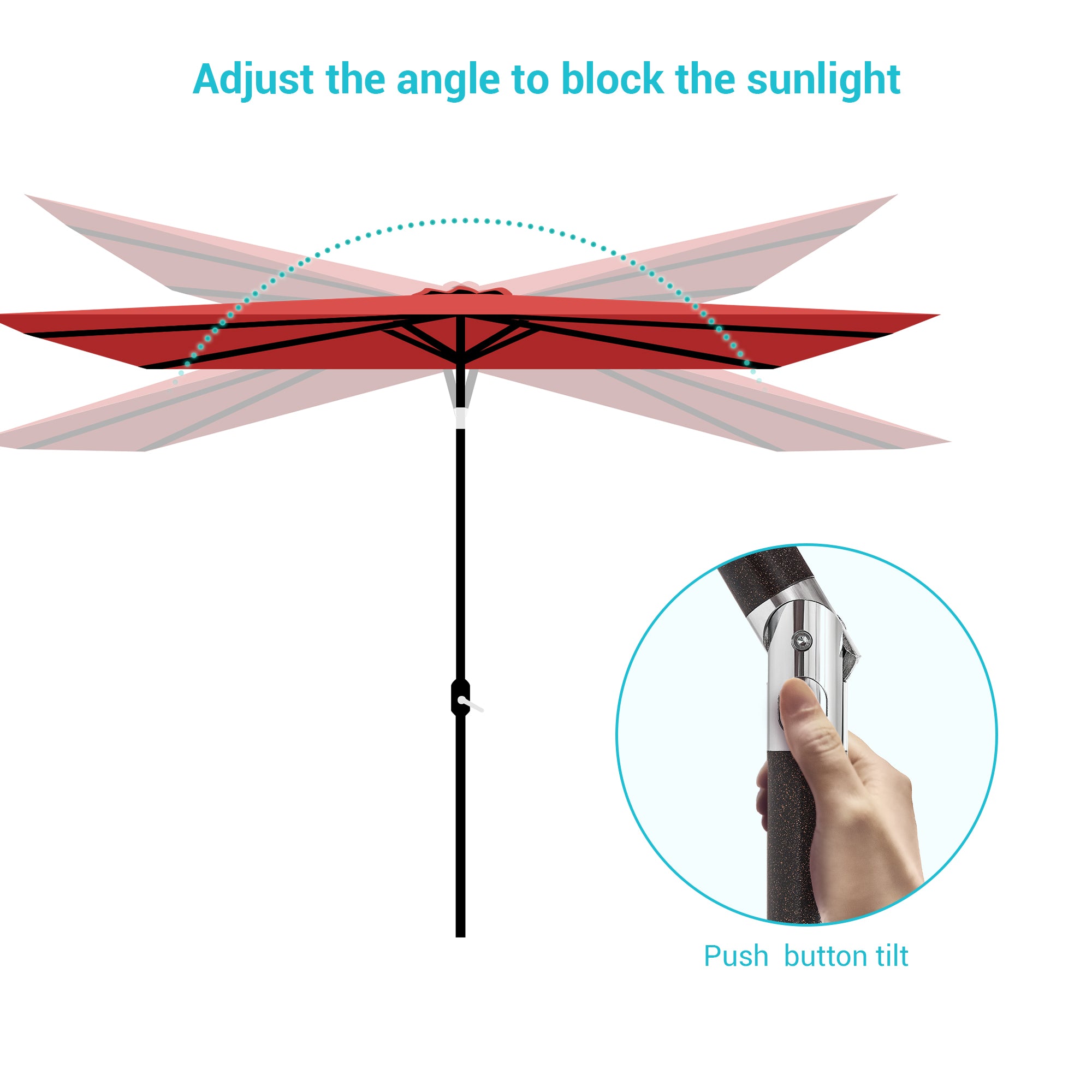 CHYVARY 10 x 6.5ft LED Outdoor Patio Umbrella Rectangular Outside Table Umbrella for Deck, Poolside and Patio,Red