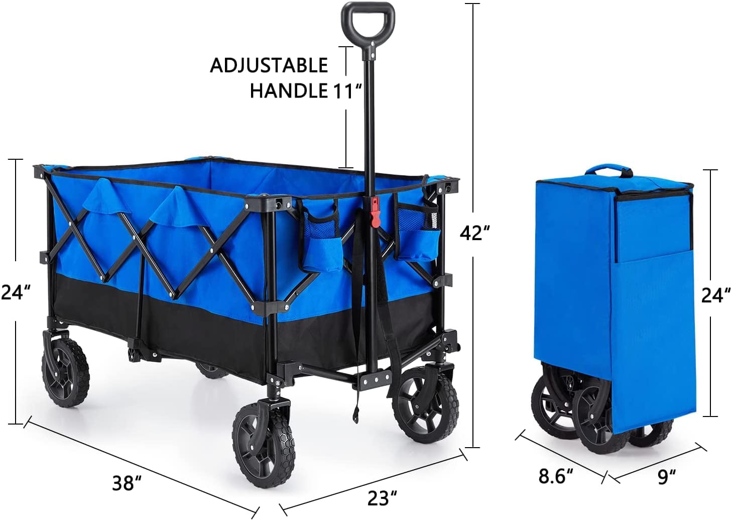 Mellcom Folding Wagon Cart， Outdoor Utility Foldable Trolley for Travel， Shopping， Camping， Blue