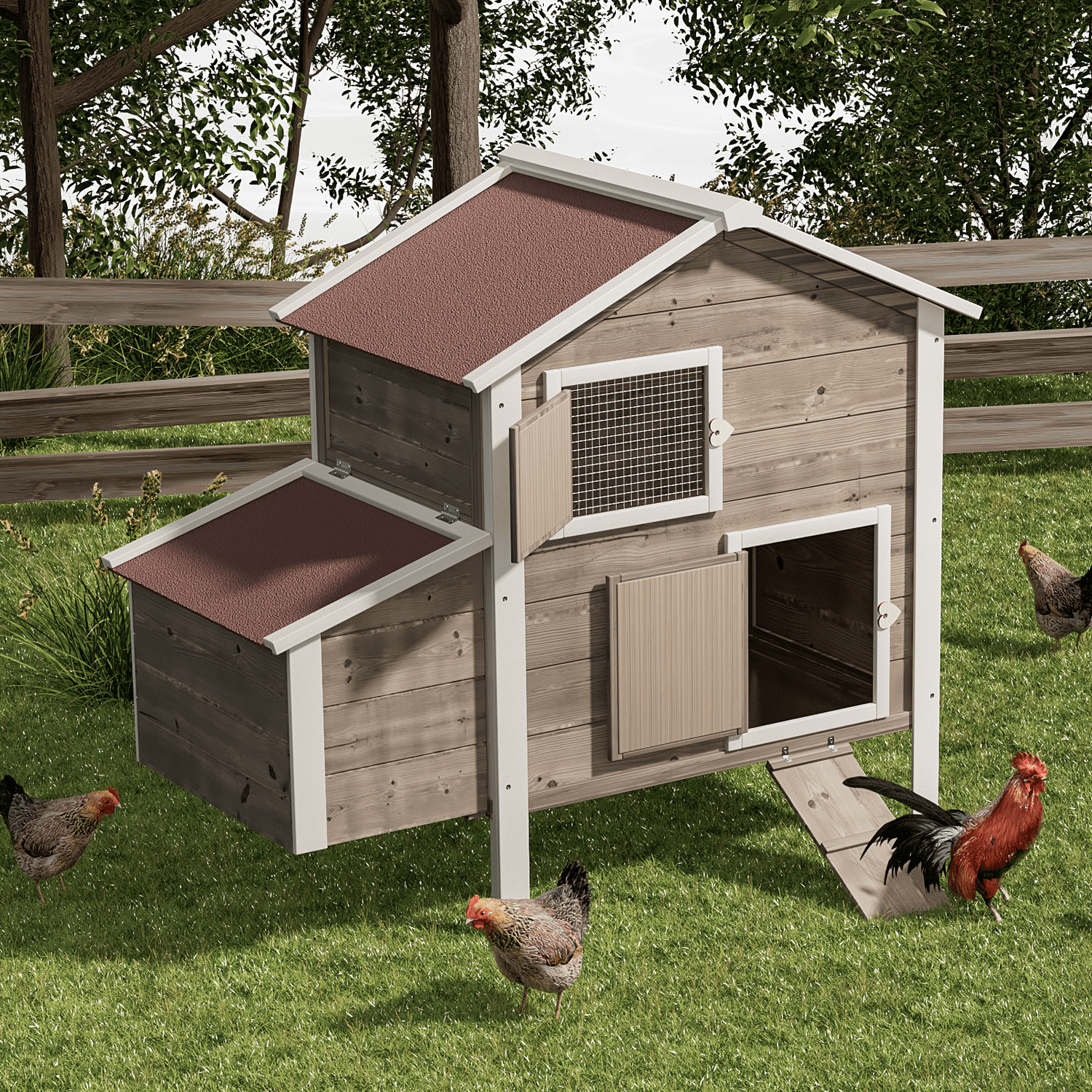 Magshion Outdoor Chicken Coop with Nesting Box， Outdoor Hen House with Slide-Out Tray， Weatherproof Poultry Cage， Rabbit Hutch， Wood Duck House (Natural)