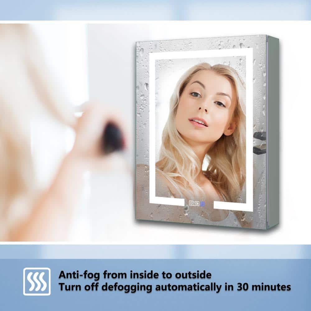 ExBrite 24 in W x 30 in H Rectangular Silver Aluminum RecessedSurface Mount Left Dimmable Medicine Cabinet with Mirror