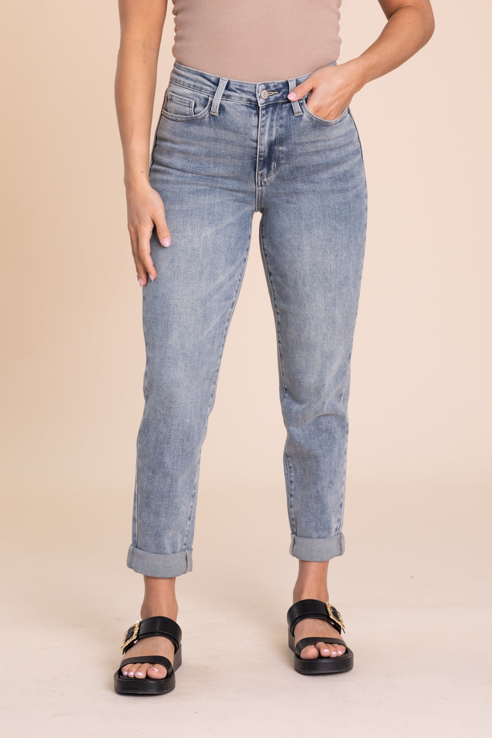 Judy Blue Vintage Wash Double Roll Cuff Jeans