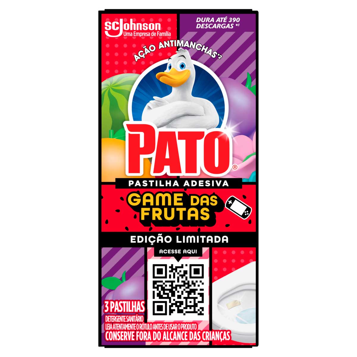 Desodorizador Sanitario Pato Pastilha Adesiva Game das Frutas 3UN