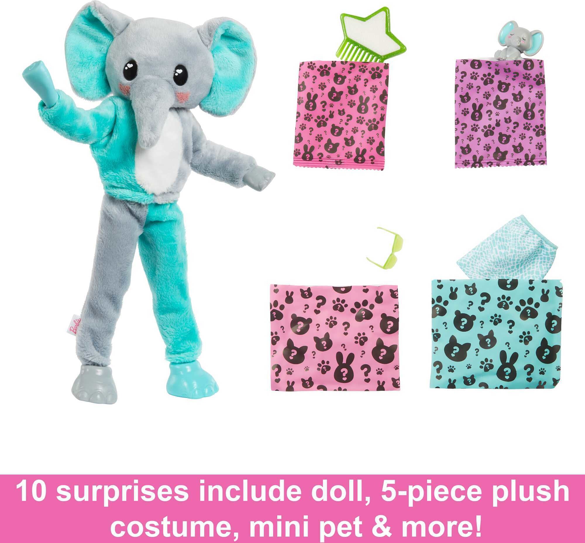 Barbie Cutie Reveal Jungle Series Fashion Doll with Elephant Plush Costume, Mini Pet & Accessories