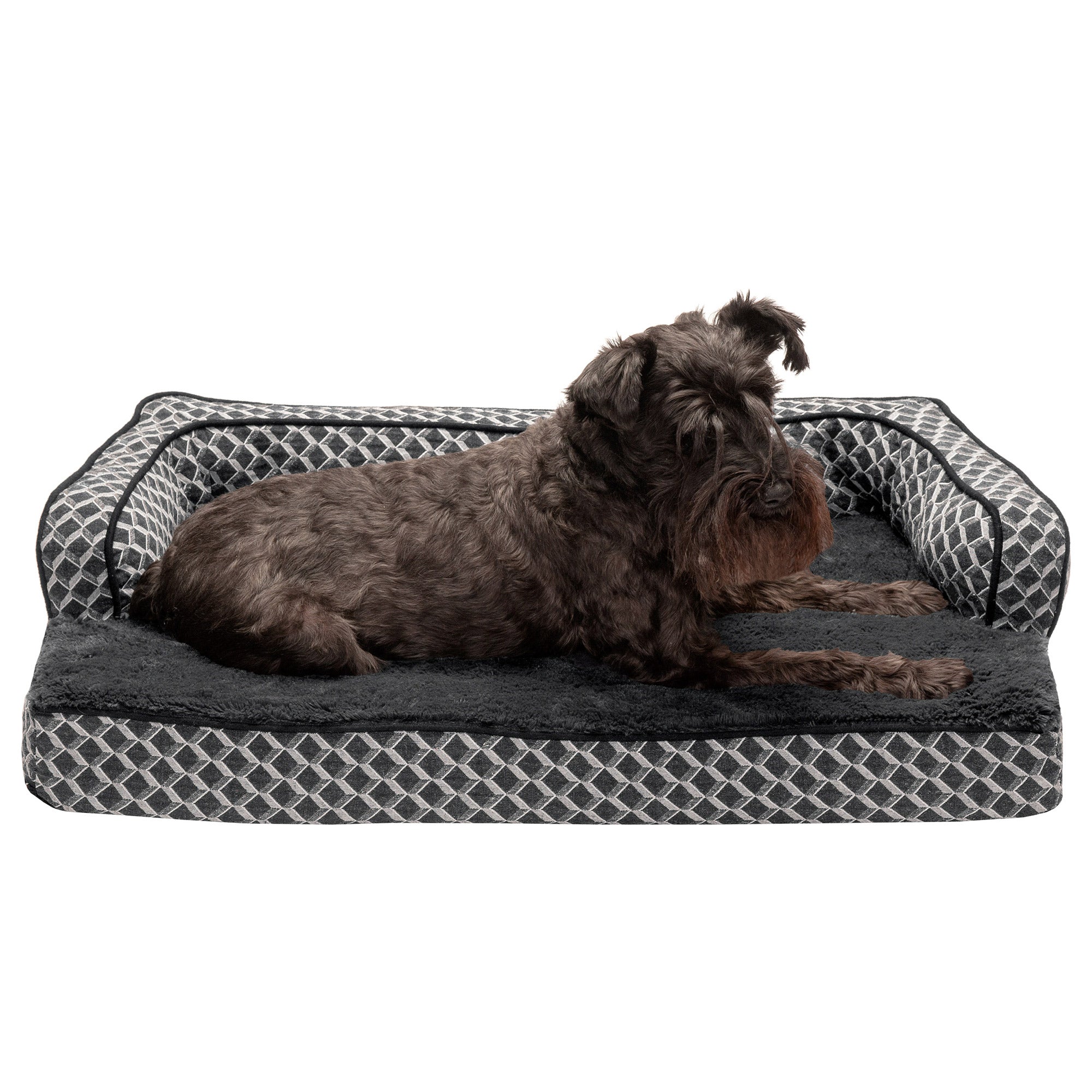 FurHaven Pet Products | Cooling Gel Memory Foam Orthopedic Plush and Decor Comfy Couch Pet Bed for Dogs and Cats， Diamond Gray， Medium
