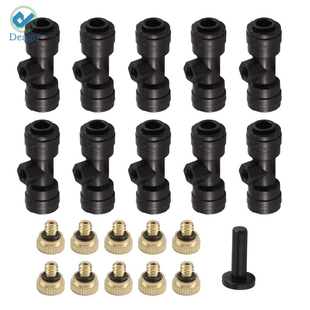 Deago 10pcs Misting Nozzles Kit 1/4'' Slip-Lock Brass Mister Nozzles 0.4mm 10/24 UNC Patio Cooling System Irrigation Accessories Set