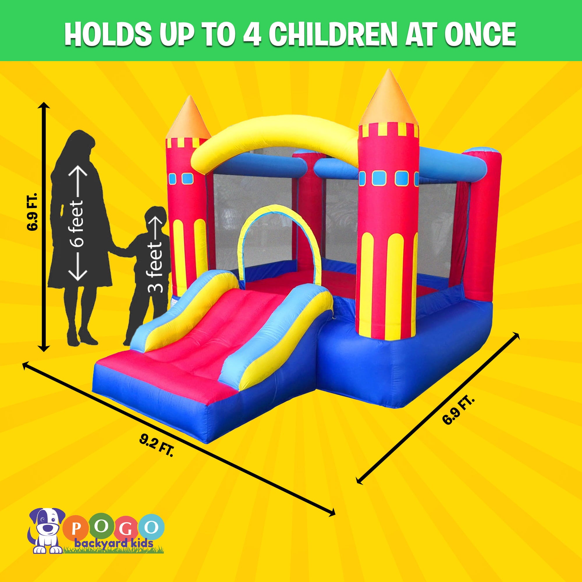 Pogo Bounce House Backyard Kids Colorful Castle Inflatable Bounce House with Slide