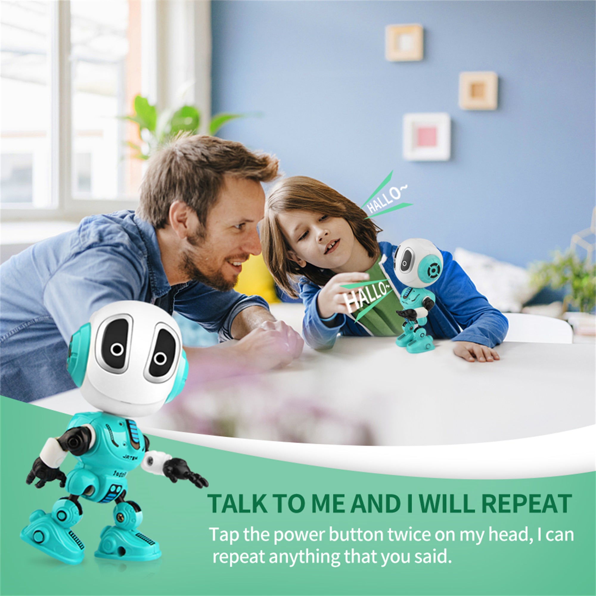Wupuaait Rechargeable Talking Robot Toy for 3-9 Y Kids with Touch Sensitive Led， Blue