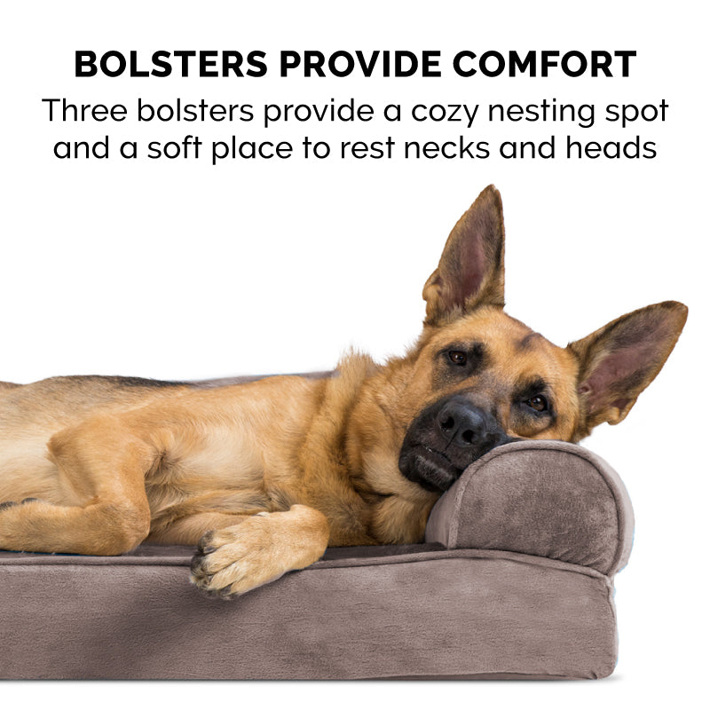 FurHaven Pet Dog Bed | Cooling Gel Memory Foam Orthopedic Faux Fur and Velvet Sofa-Style Couch Pet Bed for Dogs and Cats， Driftwood Brown， Medium