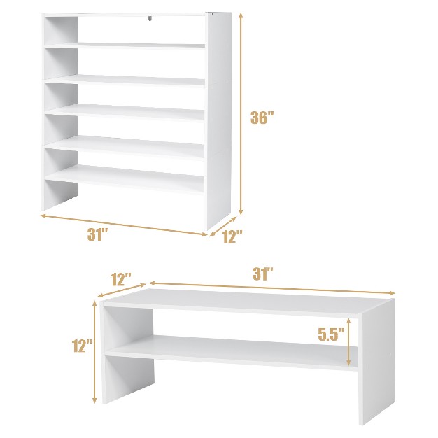 Costway 3 Pcs Stackable Shoe Rack 31 inch Horizontal Organizer 2 tier Storageshelf Whitebrown