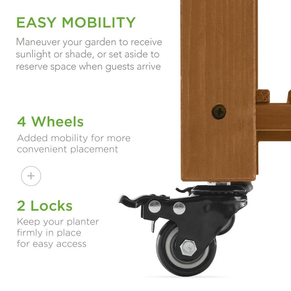 Best Choice Products 24 in. x 36 in. x 32 in. Elevated Mobile Pocket Herb Garden Bed Planter w/Lockable Wheels - Acorn Brown SKY6573