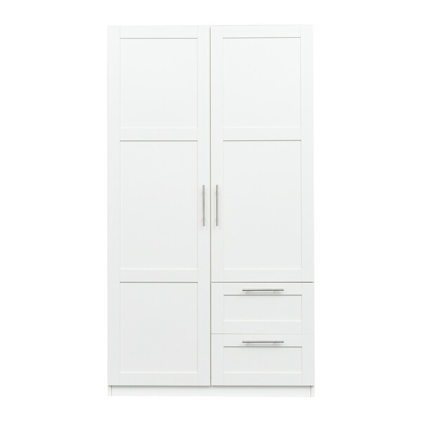 Wood High Wardrobe with 2 Drawers， 5 Storage Space and 2 Doors - - 36394606