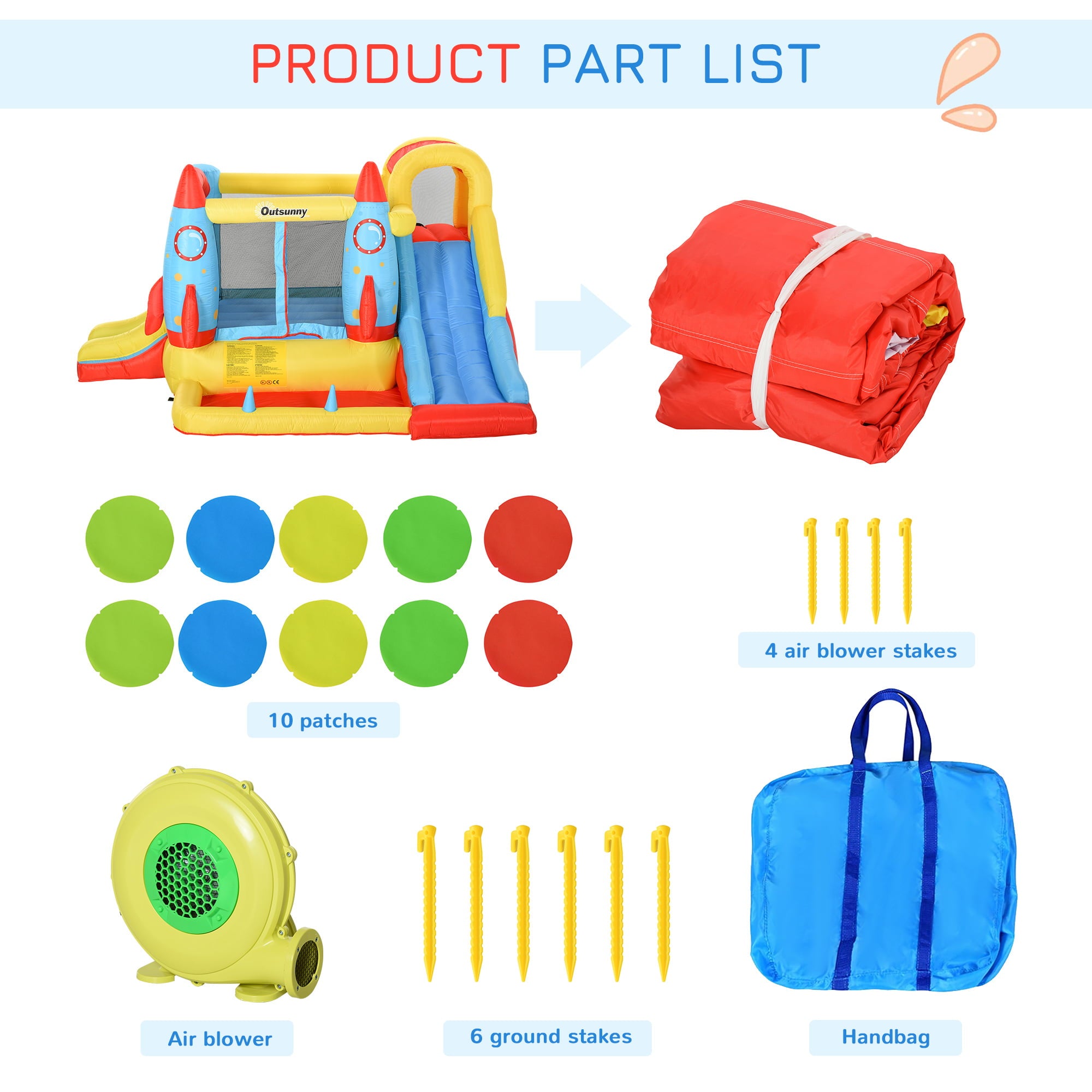 Outsunny 4-in-1 Kids Inflatable Bounce House Jumping Castle with 2 Slides， Climbing Wall， Trampoline， and Water Pool Area， Air Blower