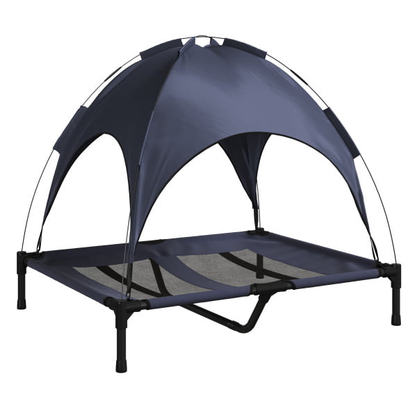 Elevated Dog Bed with Canopy - 36x30-Inch Portable Pet Bed with Non-Slip Feet - Indoor/Outdoor Dog Cot with Carrying Case by PETMAKER (Blue)