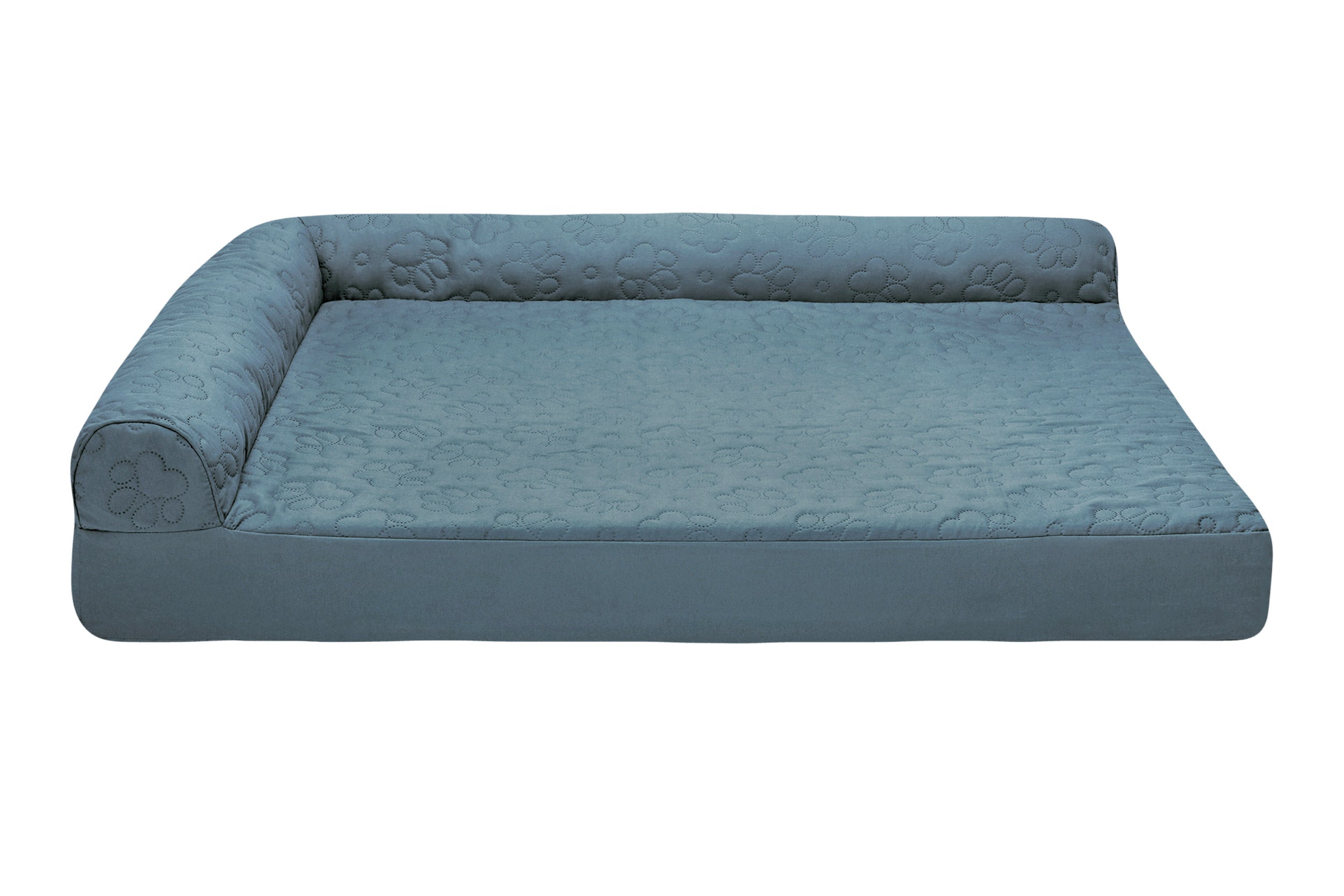 Furhaven XL Orthopedic Dog Bed Pinsonic Quilted Paw L Shaped Chaise w/ Removable Washable Cover - Bluestone， Jumbo (X-Large) Orthopedic Foam Jumbo L Chaise - Quilted Paw (Bluestone)