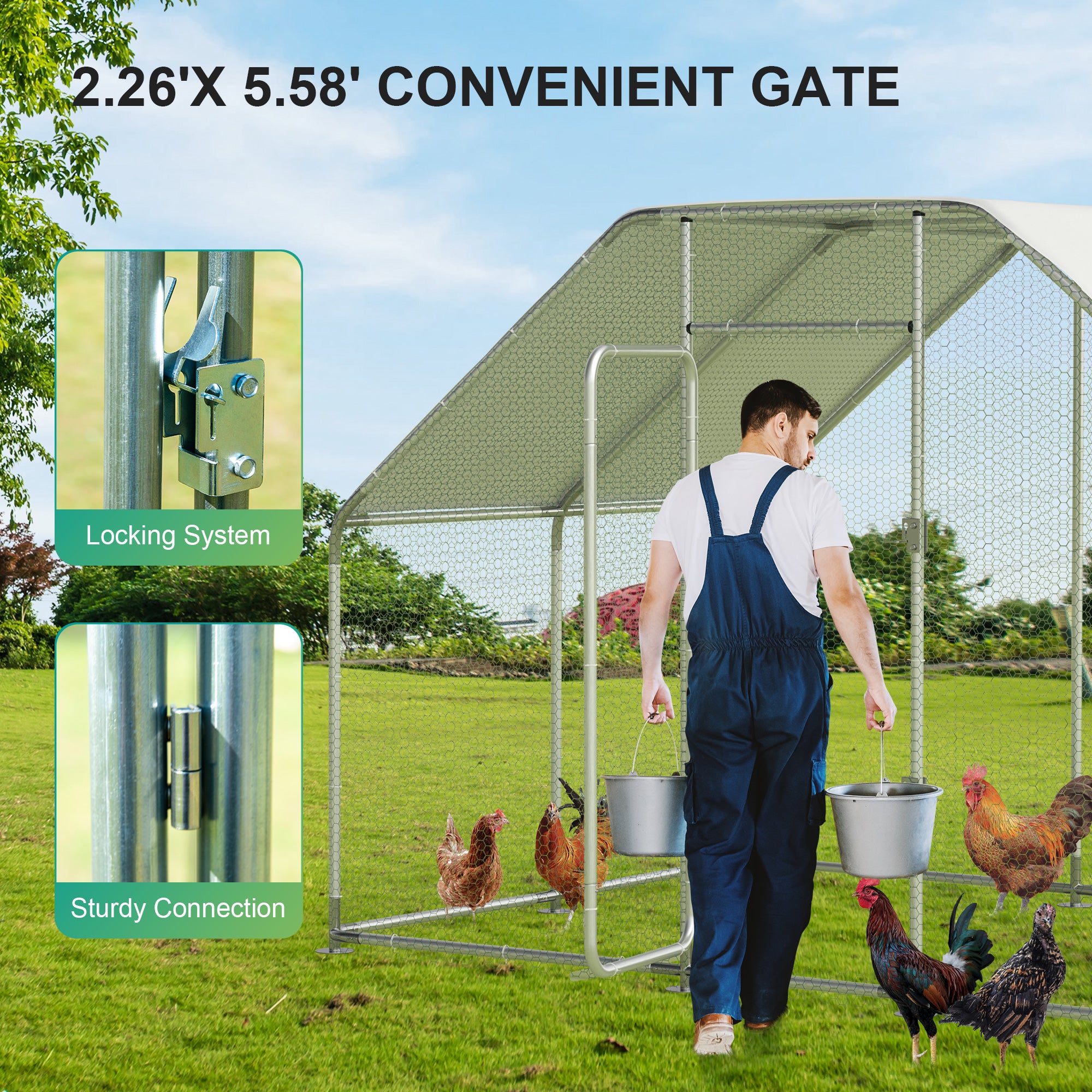 Large Metal Chicken Coop for 16 Chickens Walk-in Poultry Cage Hen Run House Rabbits Habitat Cage Spire Shaped Coop with Anti-Ultraviolet and Waterproof Cover for Outdoor Backyard Farm Use