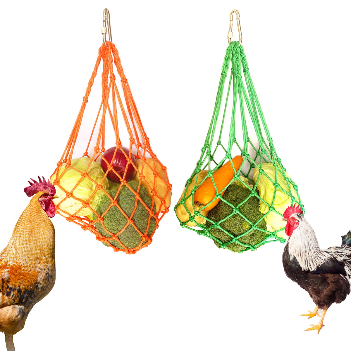 Vehomy Chicken Vegetable String Bag Poultry Fruit Holder Chicken Cabbage Feeder Treat Feeding Tool with Hook for Hens Chicken Coop Toy for Hen Goose Duck