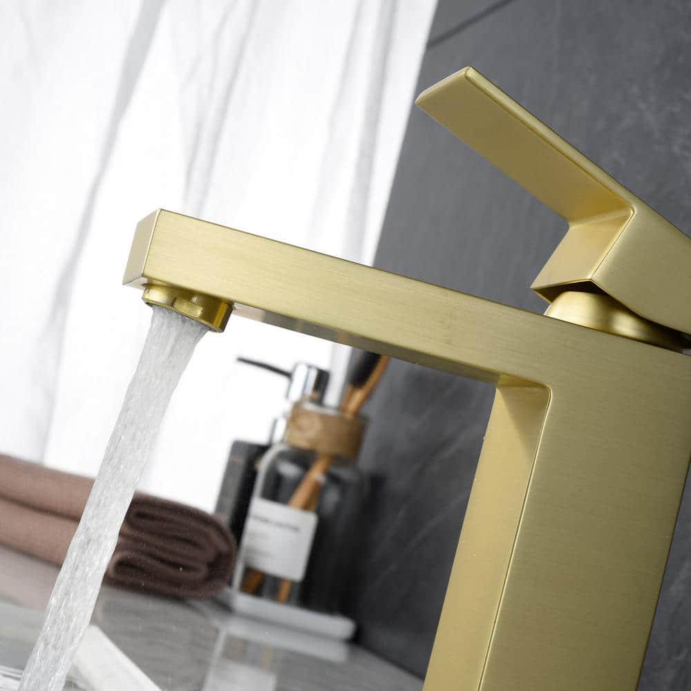 Boyel Living Single Handle Single Hole Bathroom Faucet with Water Supply Lines in Brushed Gold  Short