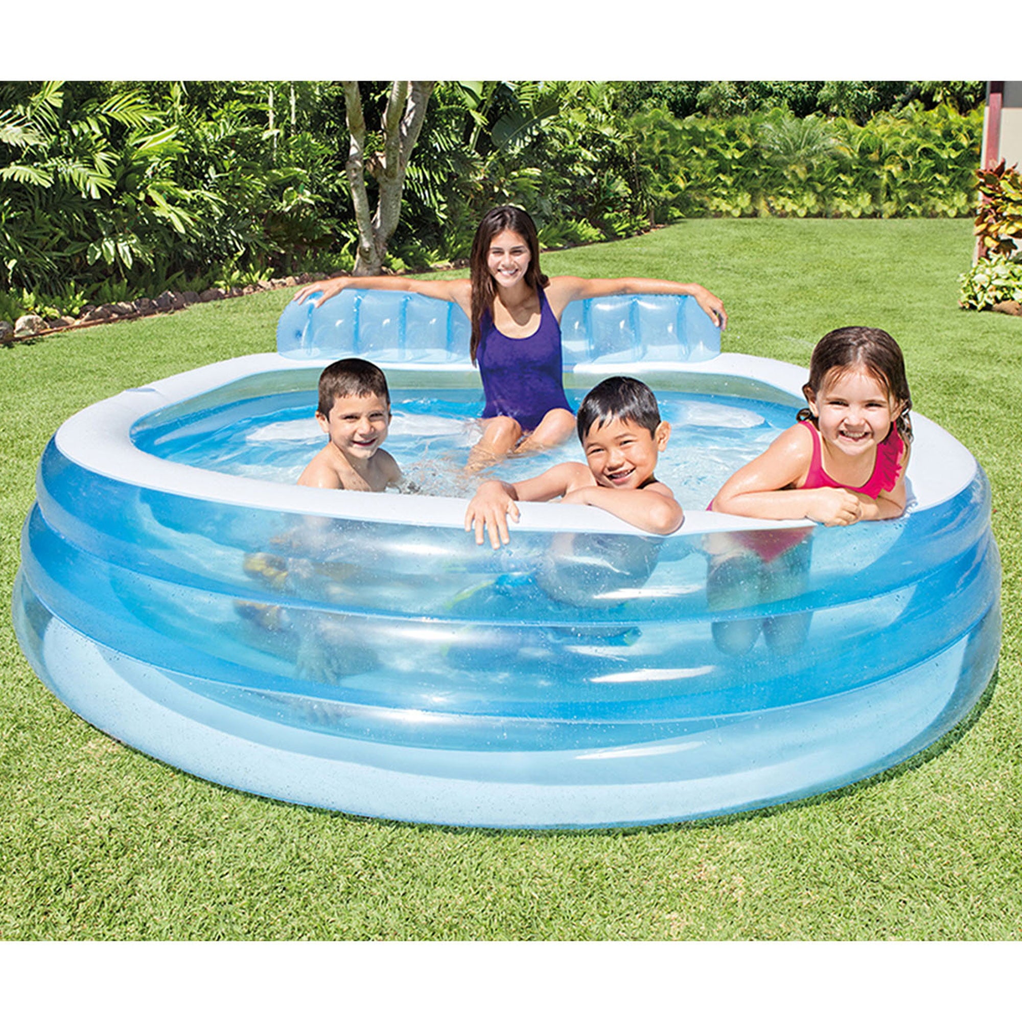 Intex Swim Center Round Inflatable Above Ground Family Lounge Outdoor Pool with Seat and Backrest