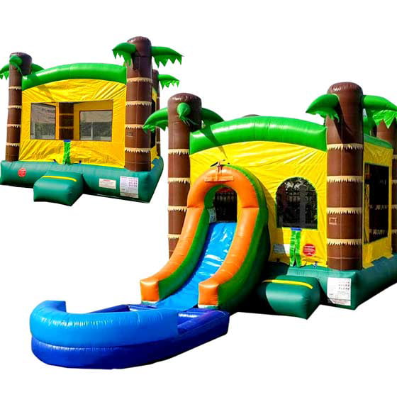Pogo Bounce House Crossover Tropical Duo，  Bounce House and Bounce House with Slide and Splash Pool