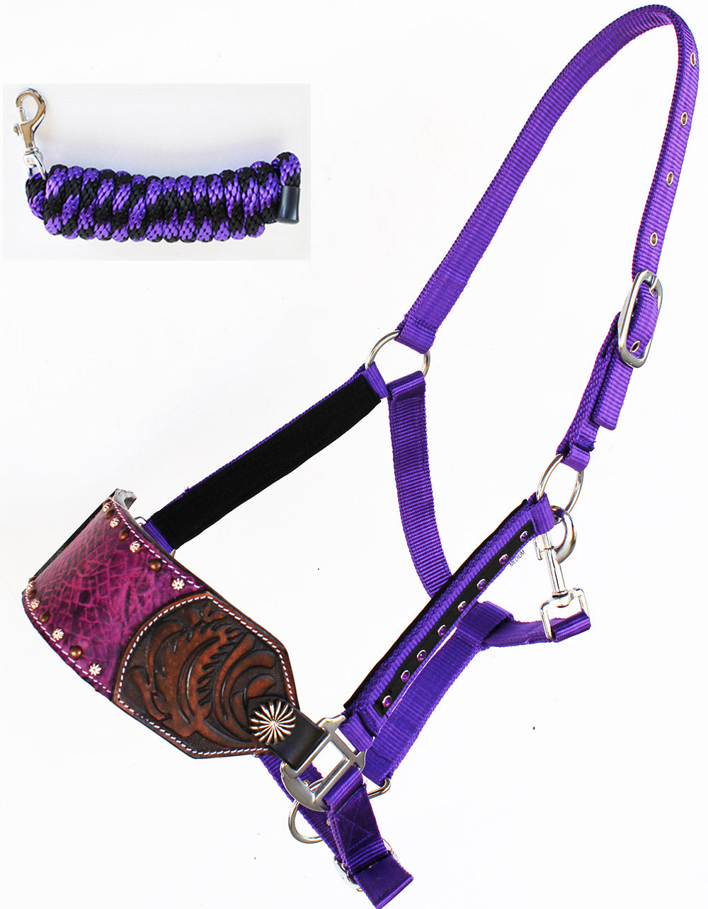 Horse Noseband Tack Bronc Leather HALTER Tiedown Lead Rope  280M36