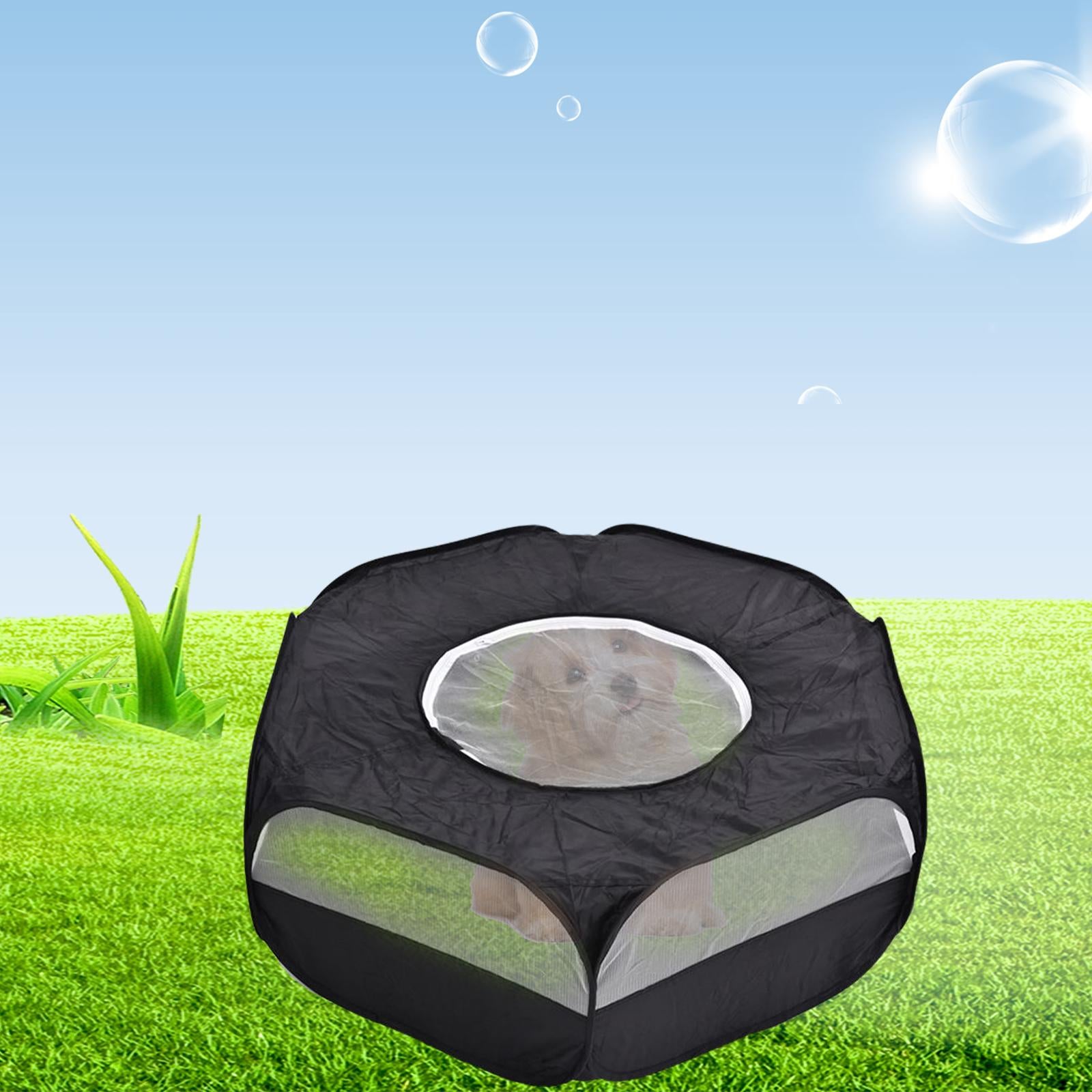 Small Animal Cage Tent Pet Playpen， Foldable Outdoor Indoor Exercise Fence， Mesh Playpen Yard for Rabbit Ferret Guinea - with cover