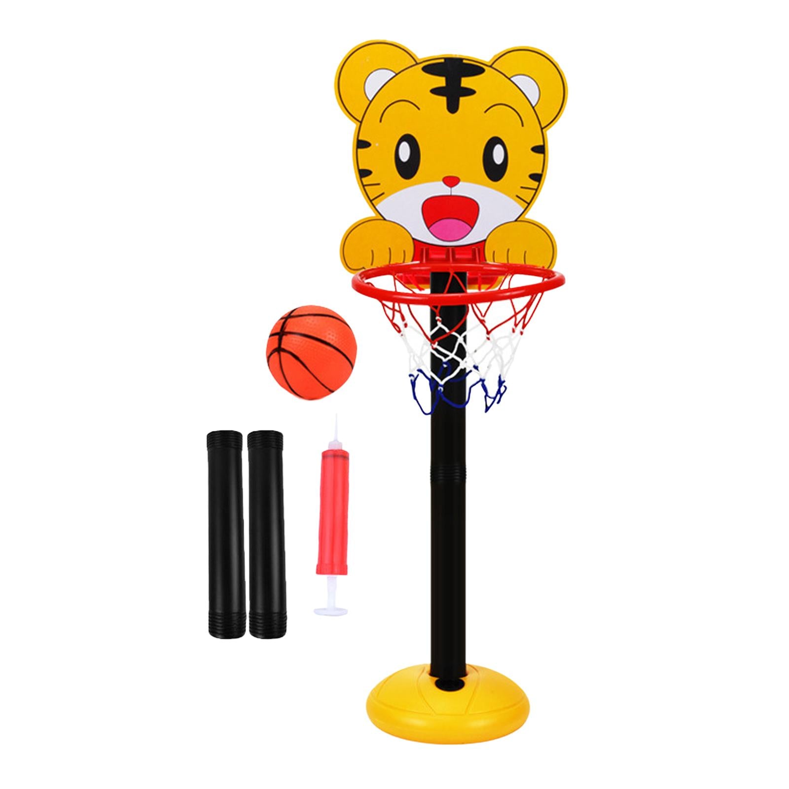Portable Basketball Hoop Stand Adjustable Game Animals with Ball Pump Sport Board with Net for Kids Adults Boys Outside Birthday Tiger