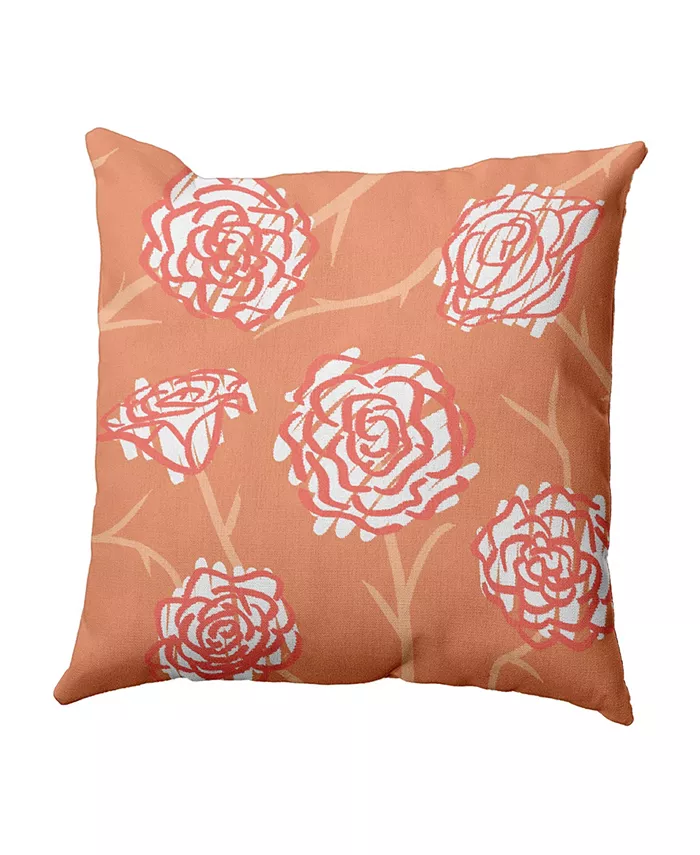 E by Design Spring Floral 2 16 Inch Orange Decorative Floral Throw Pillow