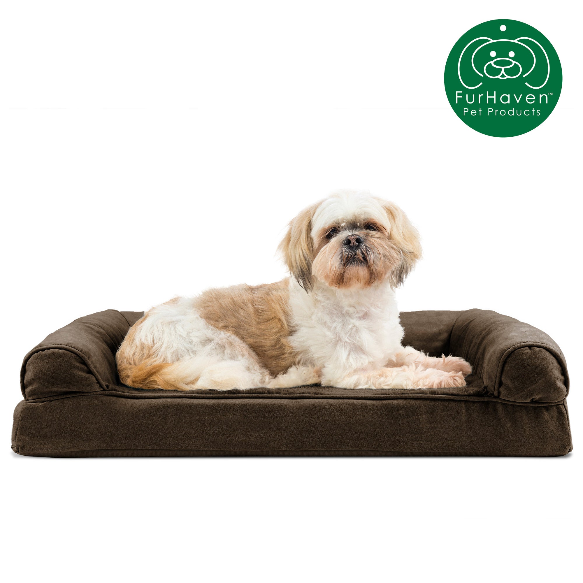 FurHaven Pet Products | Orthopedic Plush and Suede Sofa Pet Bed for Dogs and Cats， Espresso， Medium