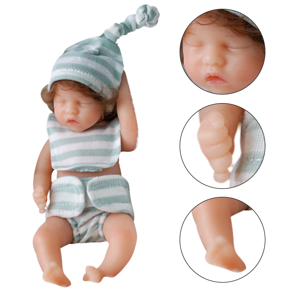 Fyeme 6 Inches Reborn Baby Dolls Silicone Full Body Mini Doll Sleeping Lifelike Kids Anti-stress, Realistic Rebirth Doll New Born Doll with Clothes