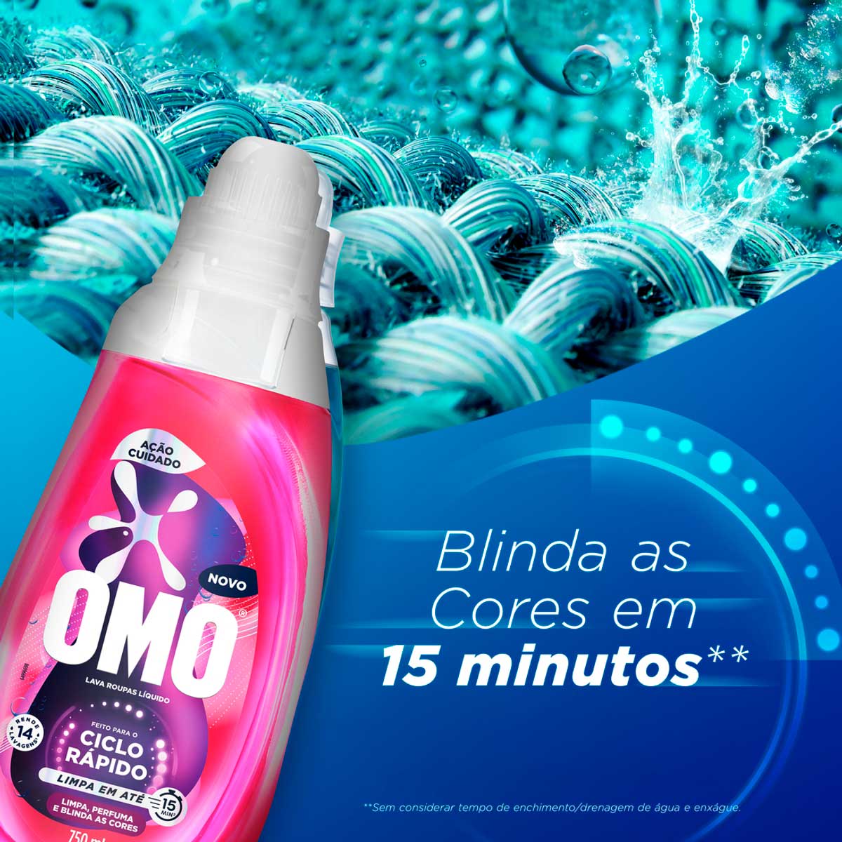 Lava Roupas Liquido Ciclo Rapido OMO Acao Cuidado 750 ml