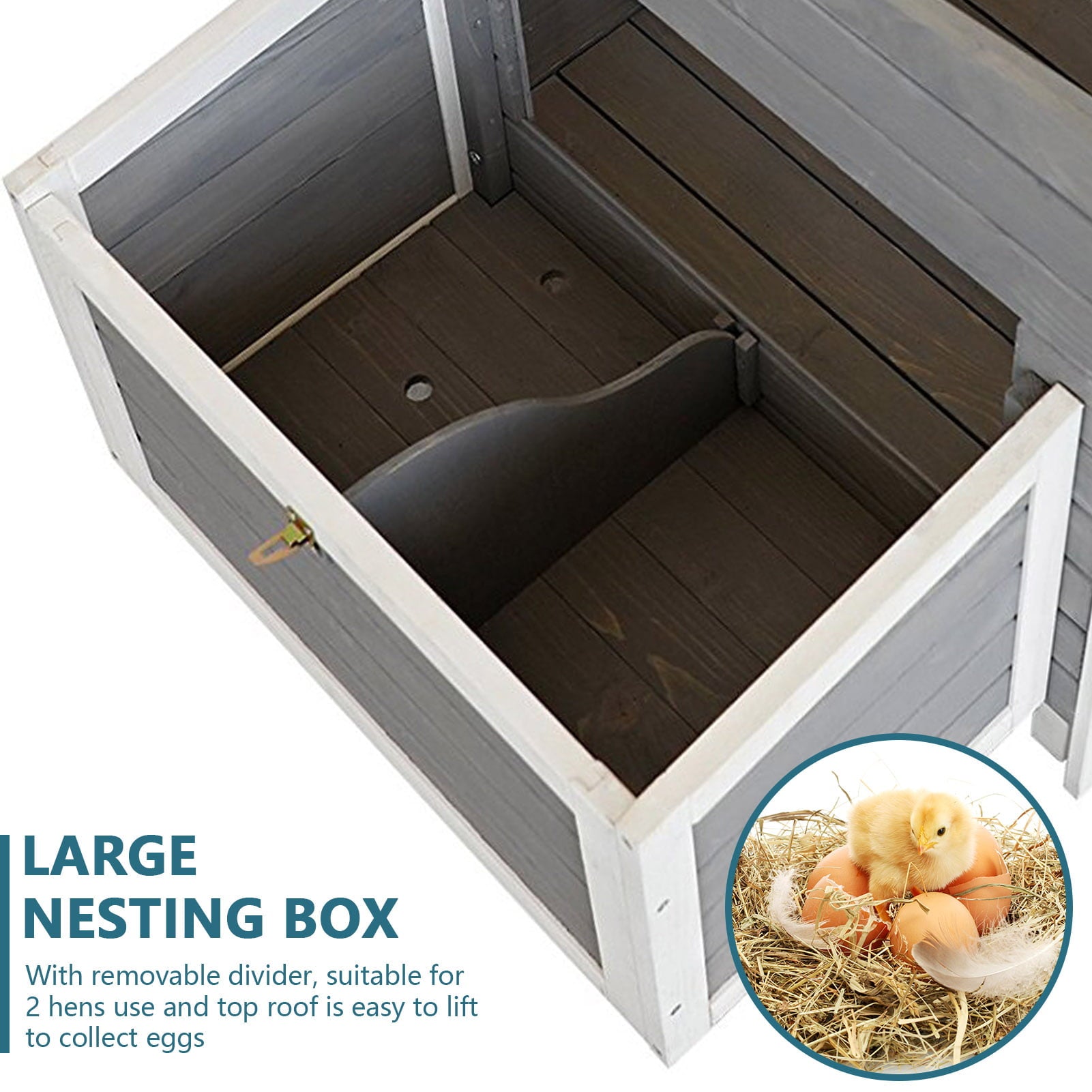 Petsfit Wooden Chicken Coop with Nesting Box，Weatherproof Poultry Cage， Rabbit Hutch Gray