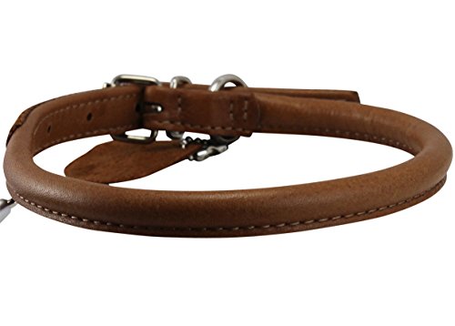 High Quality Genuine Leather Rolled Dog Collar Neck: 17.5