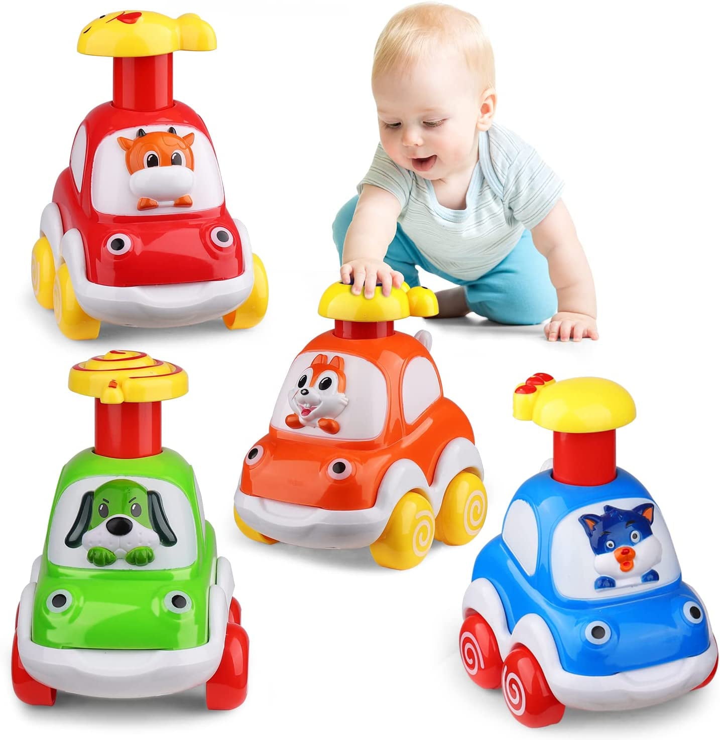 Toddler Animal Car Toys for 1 2 3 Year Old Boys， Press and Go Cartoon Truck Educational Toys for 1 Year Old Boy， Pull Back Cars Toys for Baby Gift Toys 12-24 Months