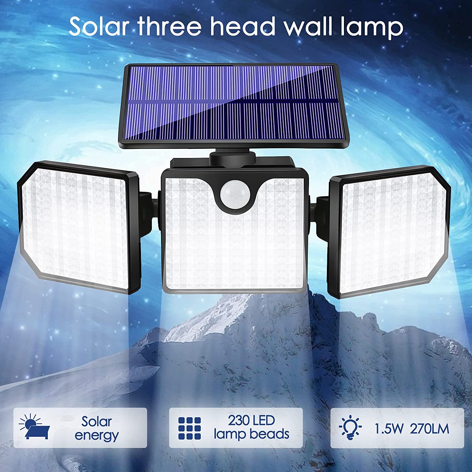 Ucgg Solar Wall Lights Outdoor， 299LED 1050Lm Solar Flood Security Lights 3 Adjustable Head 270° Wide Angle Lighting， IP65 Waterproof Motion Sensor -2Pack