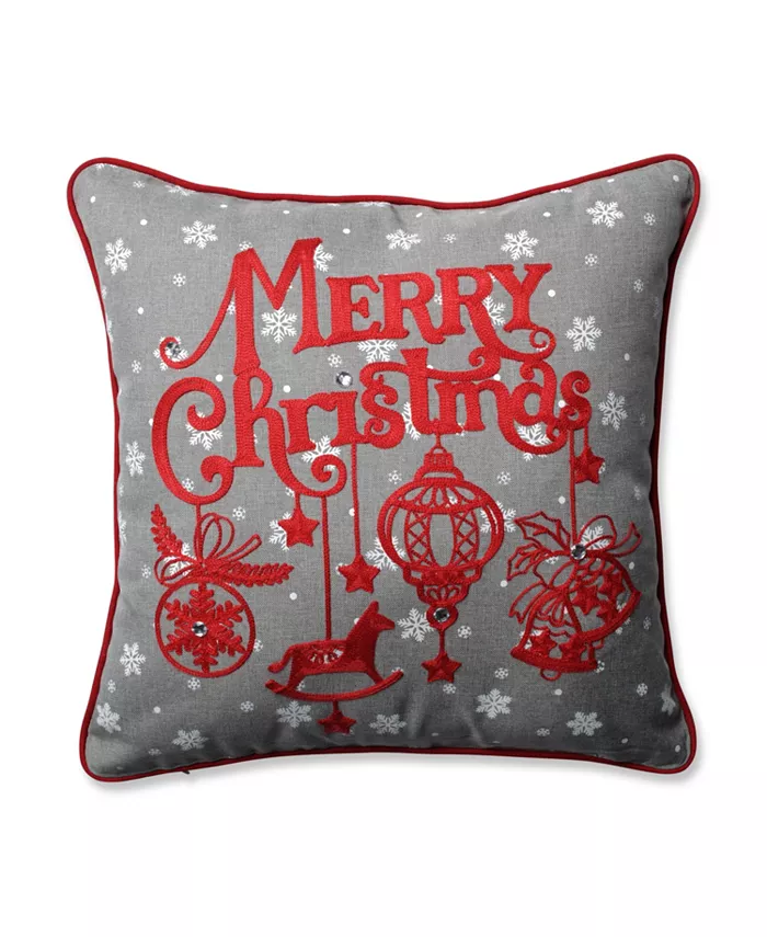 Pillow Perfect Ornamental Christmas Grey-Red 16.5
