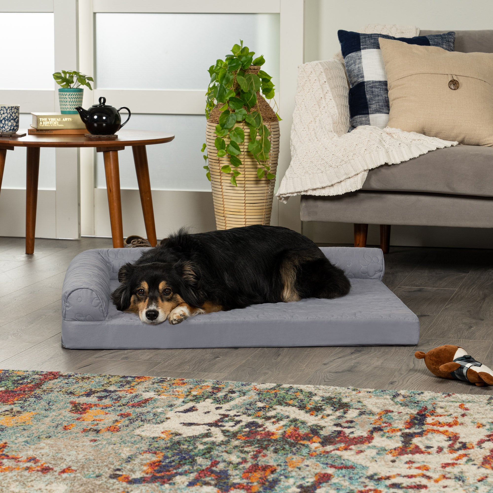 FurHaven Pet Products | Paw-Quilted Cool Gel Top Deluxe L-Chaise - Large， Titanium