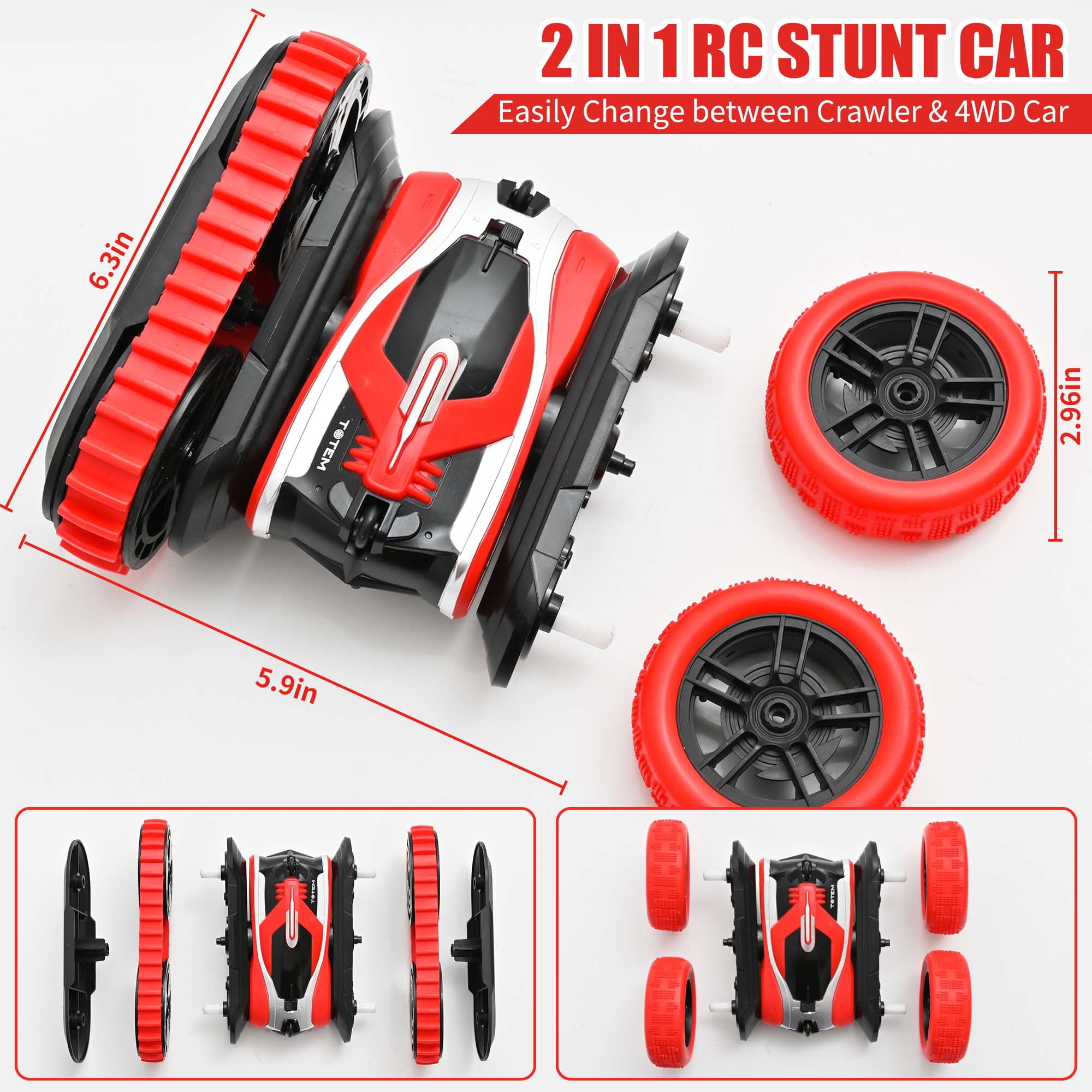 Remote Control Car， 2 IN 1 RC Stunt Cars Toy， 4WD  Rechargeable Double Sided 360° Rotating RC Car for Kids