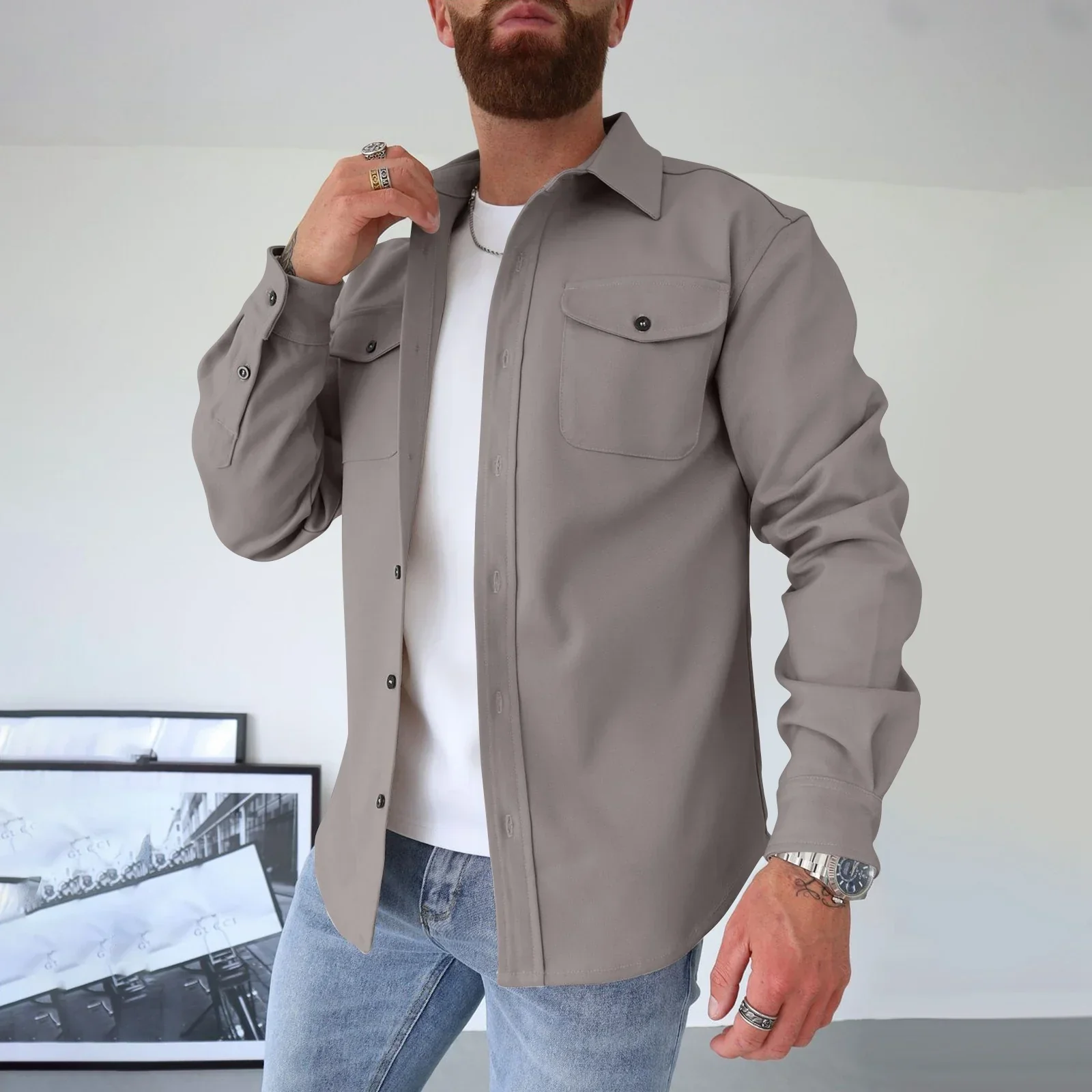 SobreCamisa Julius™ Estilo Overshirt em Lapela / A Escolha Certa para Homens de Atitude!