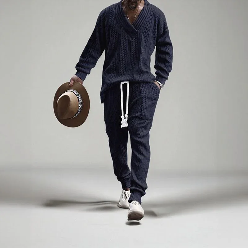 Conjunto Masculino EliteWear™ em Malha Trançada Estruturada / Para Homens que Valorizam Conforto e Presença!