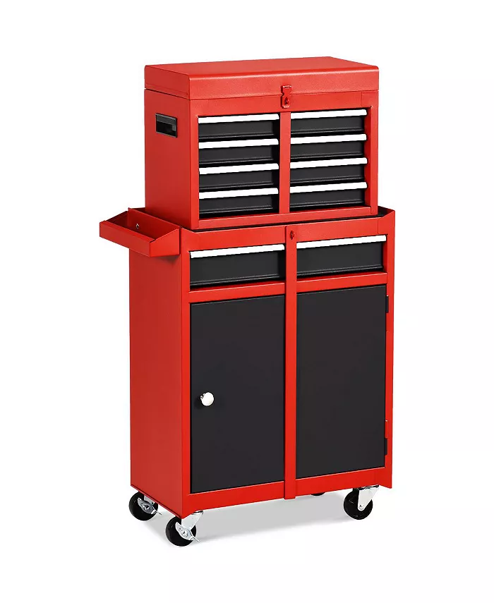Costway 2 in 1 Tool Chest Cabinet with 5 Sliding Drawers Rolling Garage Box Organizer