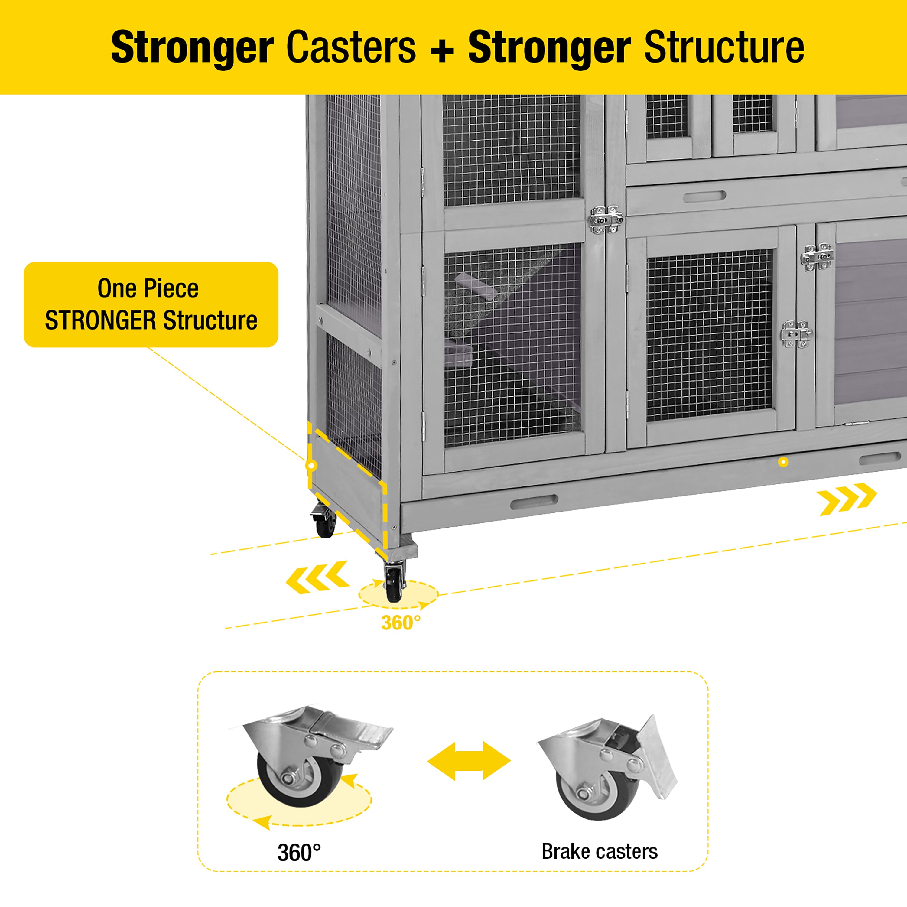 Morgete Wood Rabbit Hutch Bunny Cage with Wheel， Two Layer Guinea Pig House for Outdoors and Indoors