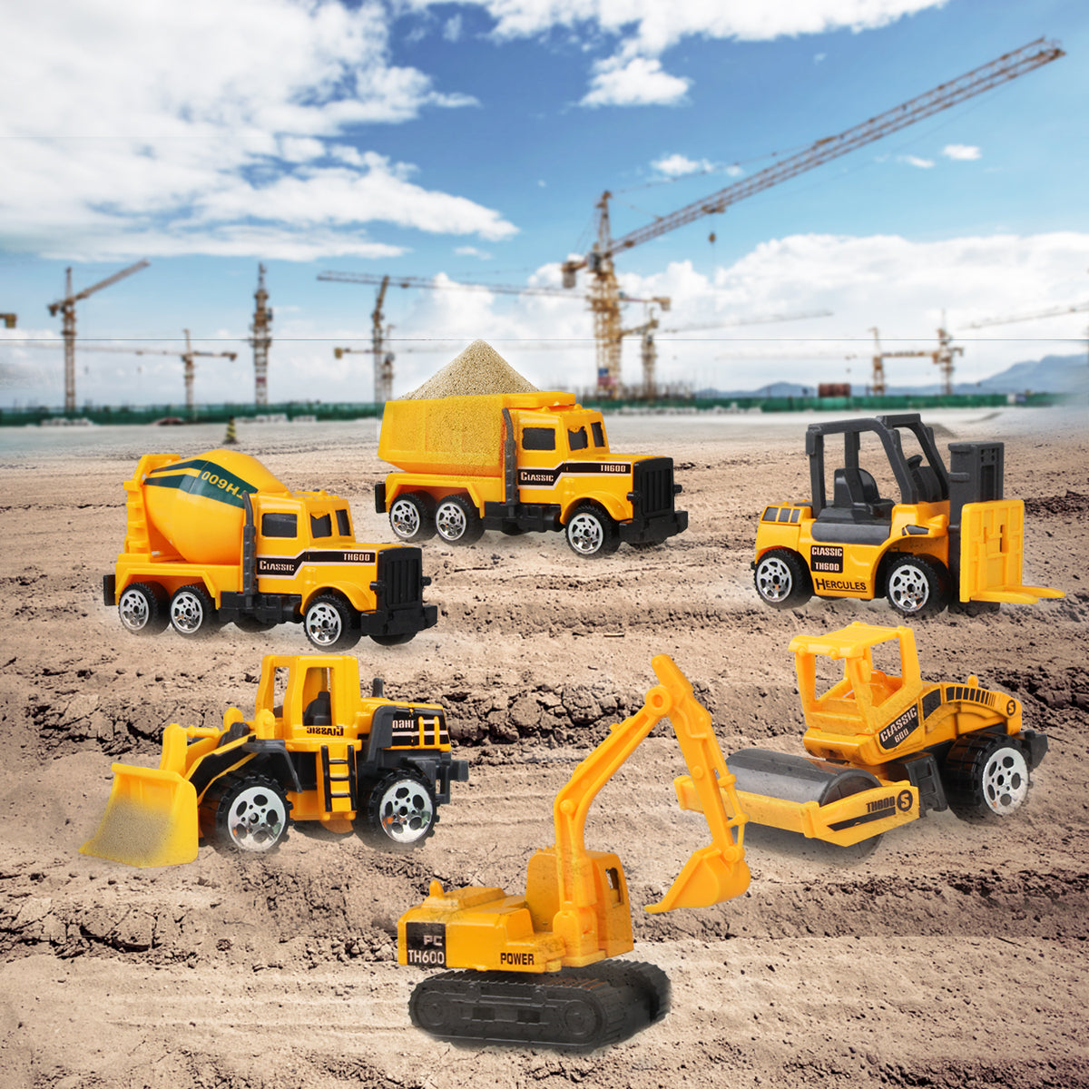 Coolplay 6PCS Mini Alloy Truck Forklift Bulldozer Excavator Die-Cast Vehicle Toy Set for 3 4 5 6 7 Year Old Boy Kids