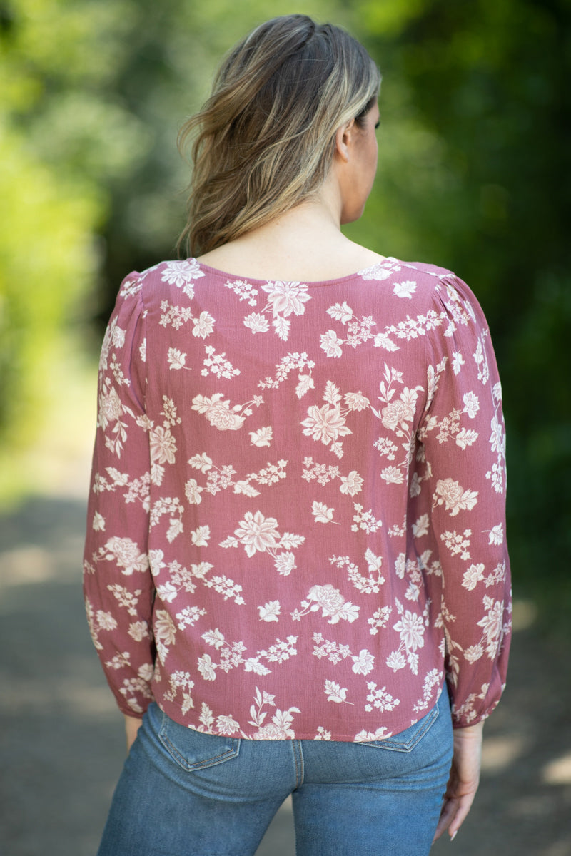 Dusty Rose and Cream Floral Print Top