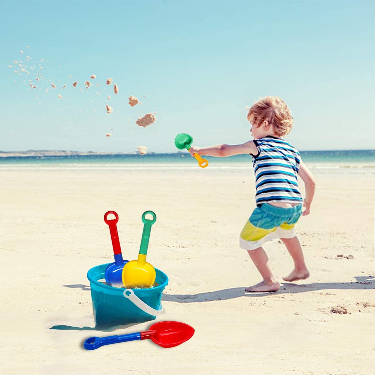 10''Sand Shovels,Multi-Color Sand Scoop Plastic Shovels,Beach Shovels for Boys and Girl- 4 Pack