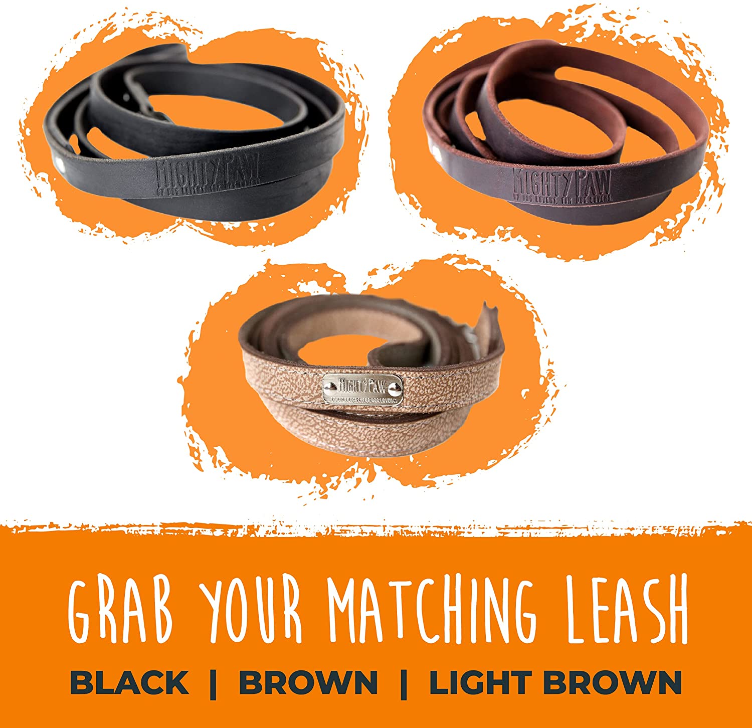 Mighty Paw Leather Dog Collar， Distressed Real Genuine Leather and a Strong Metal Buckle. Super Soft for Ultimate Comfort. Modern Designer Look for Small， Medium， Large and XL Pets