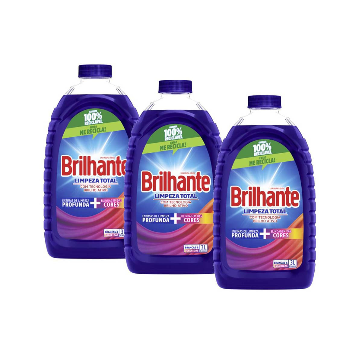 Kit Lava Roupas Liquido Brilhante 3 L com 3 Unidades