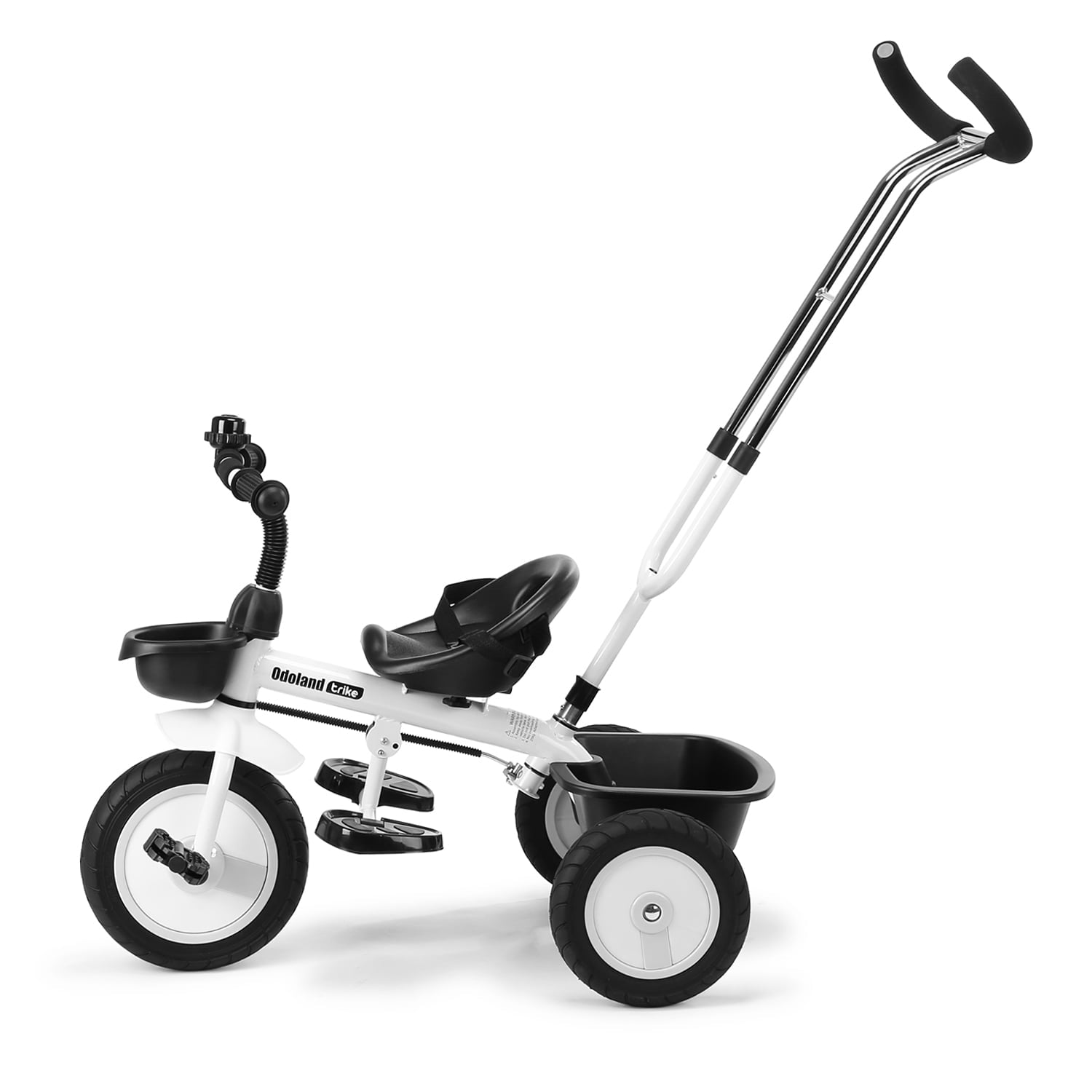 Odoland Kids' Tricycles Push Bike for 1-5 Years Old， Toddler Bicycle， Toddler Tricycle， Stroller Tricycle Walker With Retractable Push Handle，Safe Belt and 2 Storage baskets