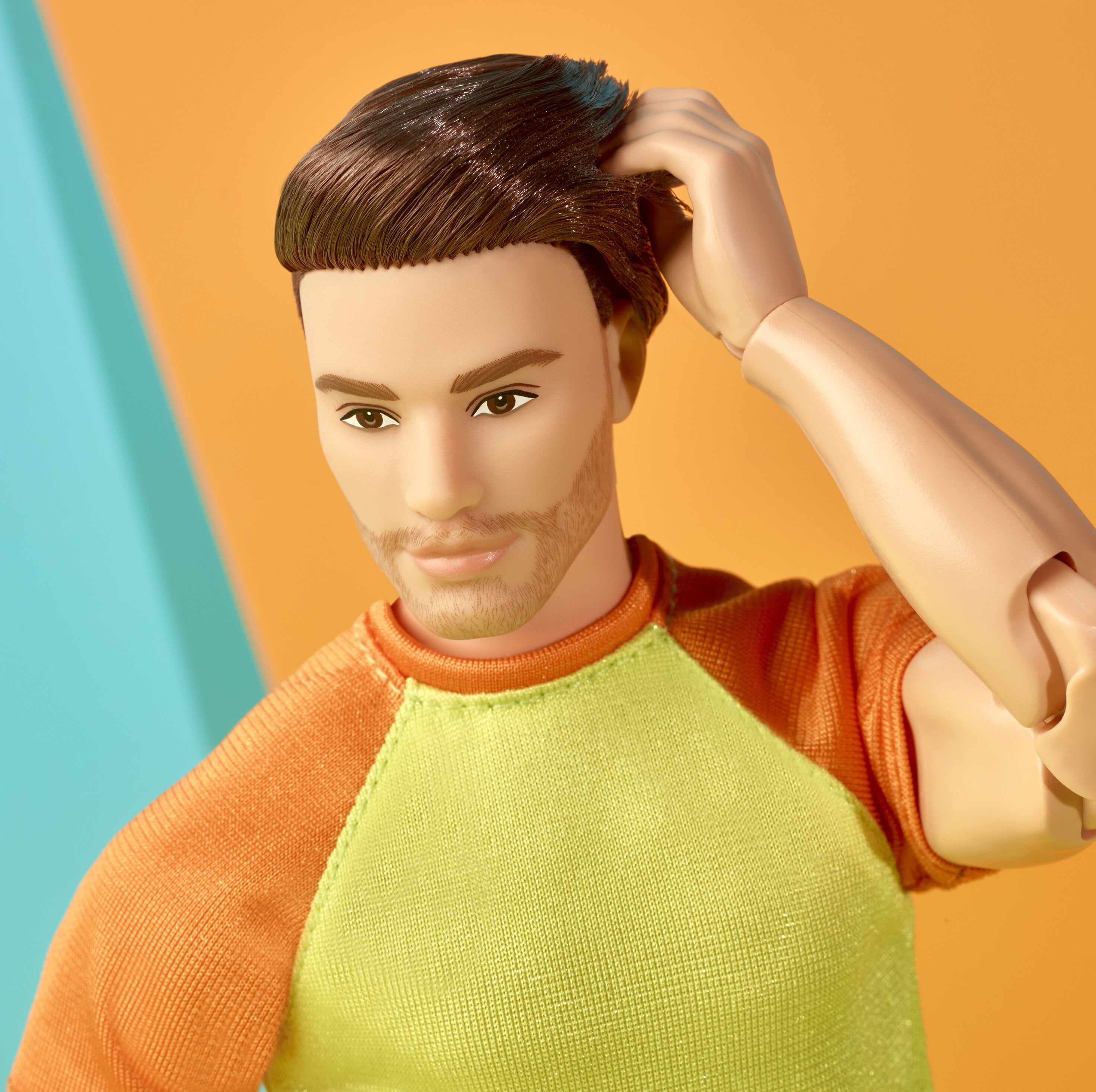 Ken Doll, Barbie Looks, Brown Hair, Color Block Tee & Blue Shorts